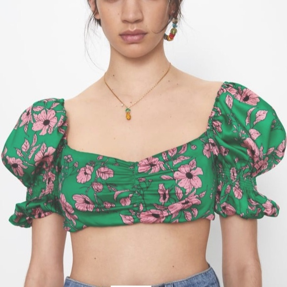Zara NWT Satin Floral Crop Top Large